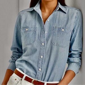 Lauren Jeans Co. Ralph Lauren Women's Blue Denim Shirt Size X-Small